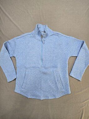 Eddie Bauer Womens Small 1/4 Zip Pullover Blue Quilted Sweater Long Sleeve